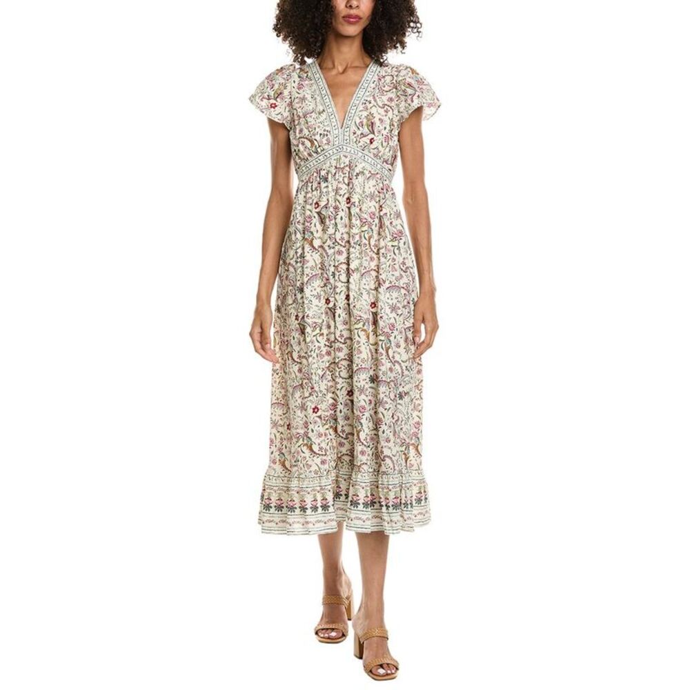 Max Studio Womens Flutter Sleeve V-Neck Empire Waist Midi Dress, White